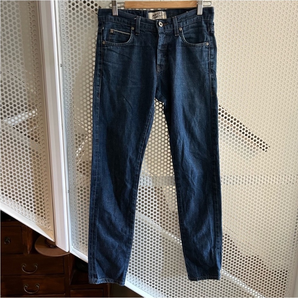 Naked and Famous Size 31 Men's Slim Fit Denim Jeans in dark blue wash
